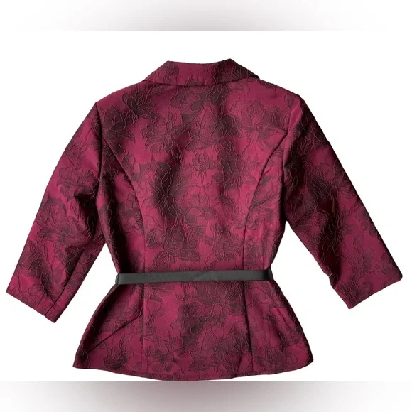 Alex Evenings Burgundy Floral Jacket Blazer - Picture 2 of 5